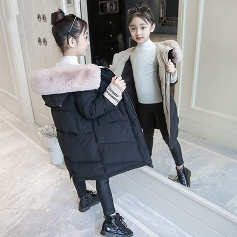 New Generation Of Girls' Cotton-padded Clothes, Mid-length, Thickened, Korean-style Winter Warm-padded Jackets, Large Fur Collar, Large Pockets, Trendy Cotton-padded Jackets