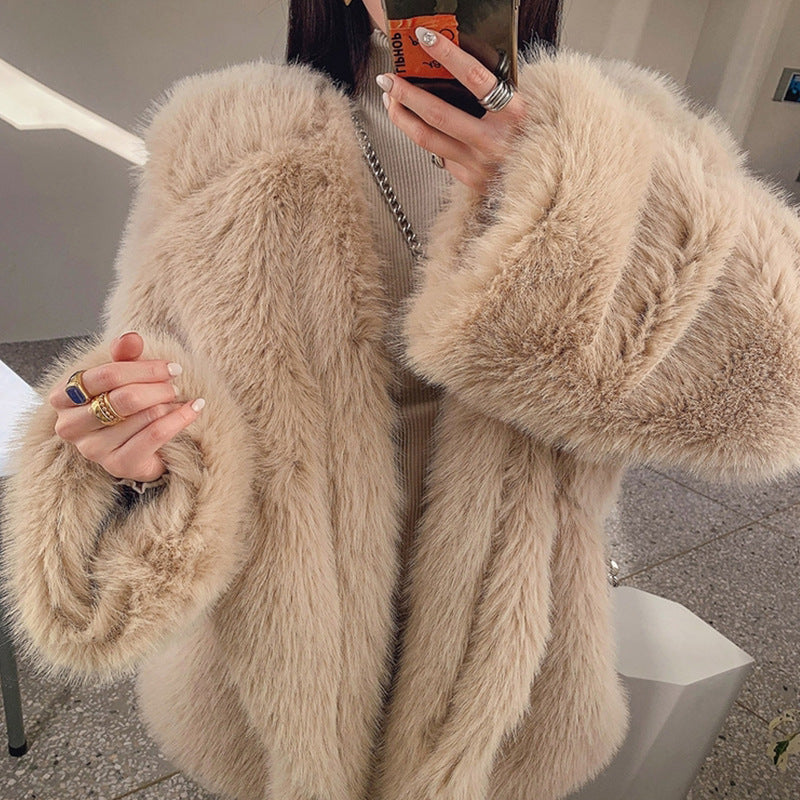 Toca Winter Faux Fox Fur Mid-length Thickened Young Faux Fur Suit Collar Fur Coat Women's