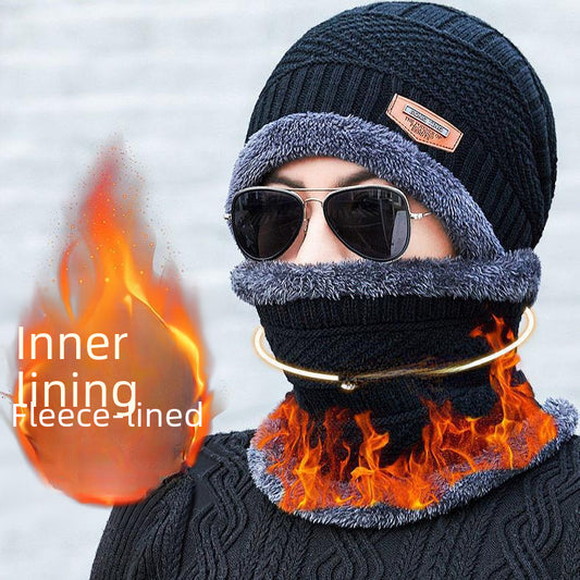 Hat Men's Winter Knitted Wool Hat Fleece-lined Thickened Korean Style Fashionable Warm Cold-proof Cycling Men's Cotton Hat In Autumn And Winter