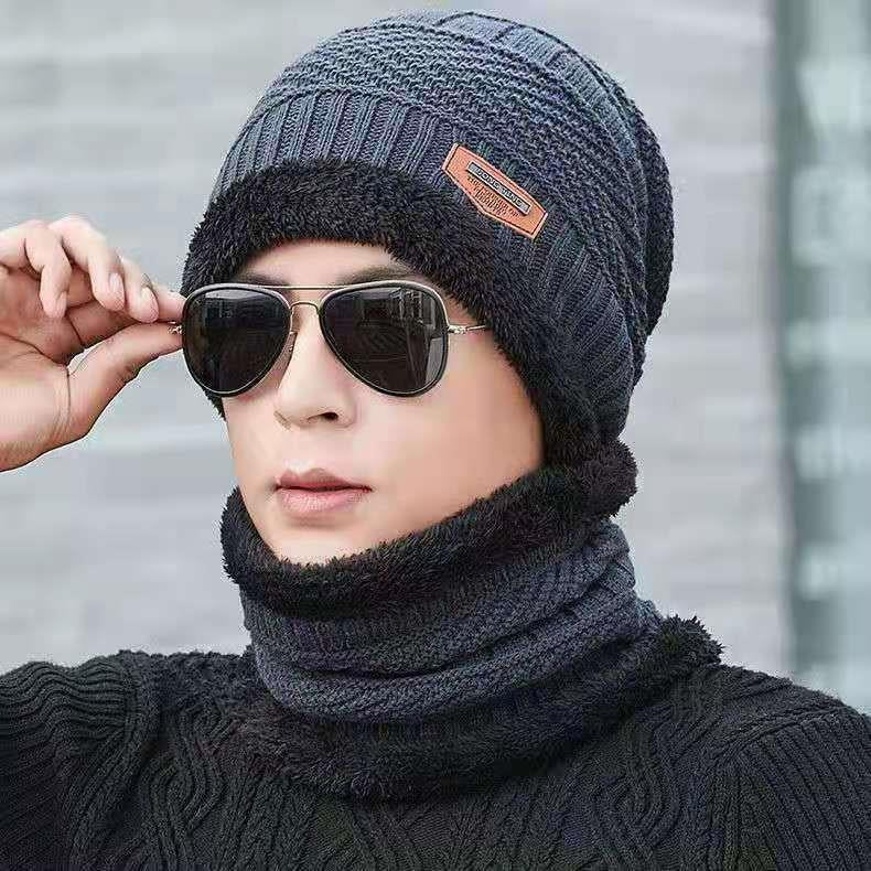 Hat Men's Winter Knitted Wool Hat Fleece-lined Thickened Korean Style Fashionable Warm Cold-proof Cycling Men's Cotton Hat In Autumn And Winter
