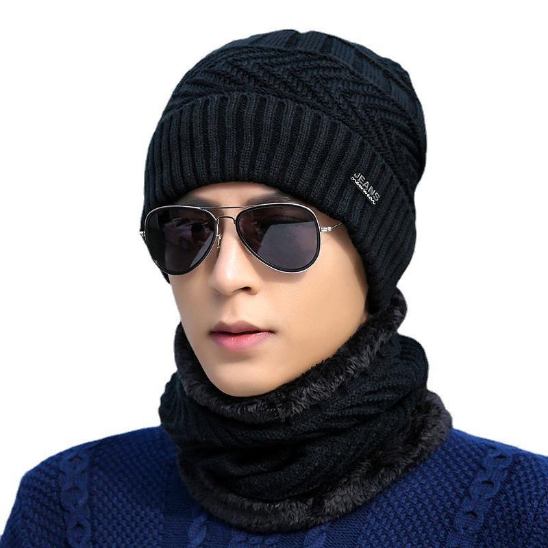 Hat Men's Winter Knitted Wool Hat Fleece-lined Thickened Korean Style Fashionable Warm Cold-proof Cycling Men's Cotton Hat In Autumn And Winter